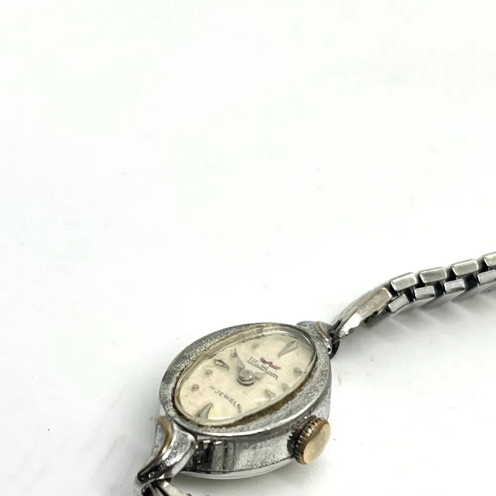 VINTAGE WALTHAM WATCH 17 Jewels Ladies Oval Stretch Bracelet Parts Repair